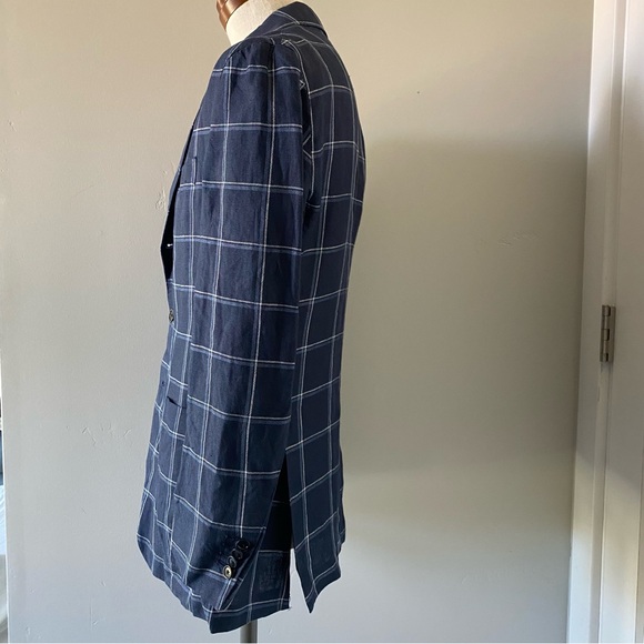 UNITED ARROWS SOVEREIGN men’s navy windowpane linen jacket, JP size 44 (US 34S) - Picture 2 of 13